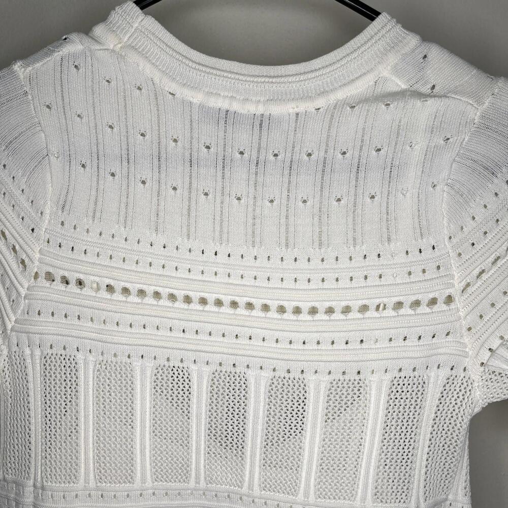 Zara Dress White Crochet Knit Bodycon Mini Scoop Neck Lined Size Small - Picture 6 of 7